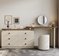 Table de maquillage extensible moderne assemblée, en contreplaqué, placage bois naturel, tiroirs, miroir LED, garantie 1 an