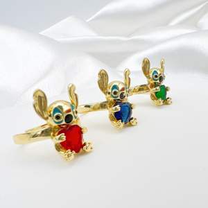 JML all'ingrosso accessori per bambini coniglio animale colorato amore zircone anello 14K placcato oro gioielli anelli cuore per bambini - Product Image 2