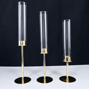 MH-TZ0725 Sätze von <span class=keywords><strong>3</strong></span> hohen goldenen Metall Glasrohr Kerzenhalter Herzstück Metall Kerzenhalter - Product Image 5