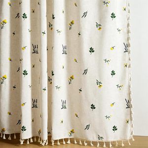 Rèm cửa hoa văn xanh cổ điển cho phòng khách, rèm cửa phong cách nông trại màu kem be pha vải lanh - Product Image 5