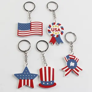 도매 2022 새로운 스타일 미국 국기 PVC 열쇠 고리 아크릴 키 체인 3D 열쇠 고리 7 월 4 일 독립 기념일 열쇠 고리