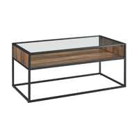 Meubles de maison, table basse moderne en verre transparent pour salon avec structure en tube métallique, non pliable, 1016x508x457mm, marque LIXIN