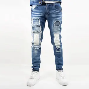 YUEGE Custom New Design Style Jean For Man Distressed Patchwork Men's Regular Jeans Denim