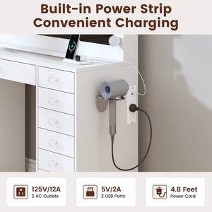 Table de toilette moderne en bois blanc avec miroir et tiroir, miroir de maquillage <span class=keywords><strong>vintage</strong></span> pour fille avec lumière LED pour chambre à coucher - Product Image 4