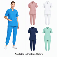 Ensemble de blouses médicales pour femmes à col montant en V, avec boutons-pression cachés, pantalon jogger extensible, uniforme médical, blouses d'infirmière, logo personnalisé