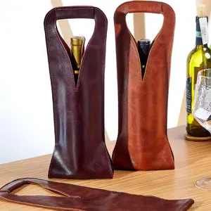 Chất Lượng Cao Không Thấm Nước Rượu Vang Và Whiskey Chai Tàu Sân Bay Rượu Vang Pouch PU Da Có Thể Gập Lại Mềm Rượu Vang Mua Sắm Tote Túi