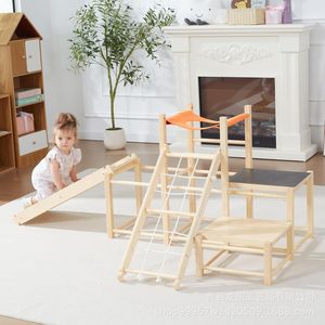 Estructura de Escalada Infantil de Madera Maciza, Multifuncional, con Tobogán, Equipo de Entrenamiento de Integración Sensorial para Jardín de Niños - Product Image 3
