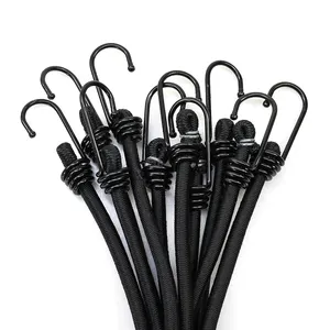 Corde à bagages ronde élastique noire 8mm 10mm avec crochets métalliques Vente en gros