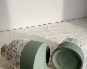 फूलों के लिए सुरुचिपूर्ण हरे फूल पैटर्न सिरेमिक vase - Product Image 3