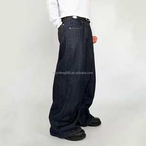 Jeans en denim sur mesure de haute qualité, streetwear décontracté, denim délavé vintage, pantalon taille haute, jeans baggy surdimensionnés pour hommes - Product Image 2