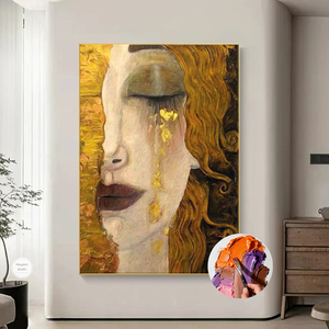 Quadro Verticale di <span class=keywords><strong>Gustav</strong></span> <span class=keywords><strong>Klimt</strong></span> 'Dipinto su Tela Dorata' Dipinto a Mano, Immagini Astratte da Parete per Decorazione Ingresso e Corridoio - Product Image 1
