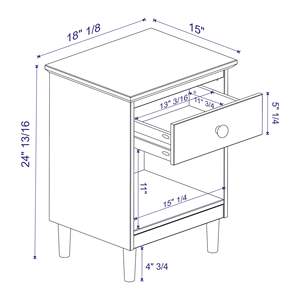 DB Antique Modern Luxury Table de chevet en bois massif à 1 tiroir Cubby Caramel-pour la maison et l'appartement avec chargement sans fil français Desi - Product Image 6