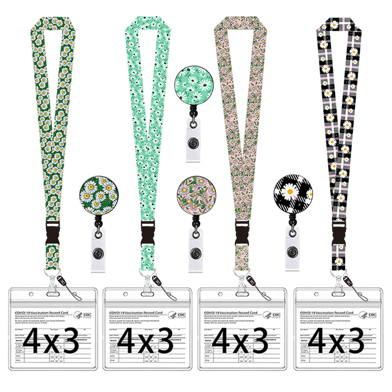 Custom Polyester Lanyard Away Plastic PVC ID Badge Holder with Round Bungee Cord Id Card Badge Reel Necklace Keychain Lanyard