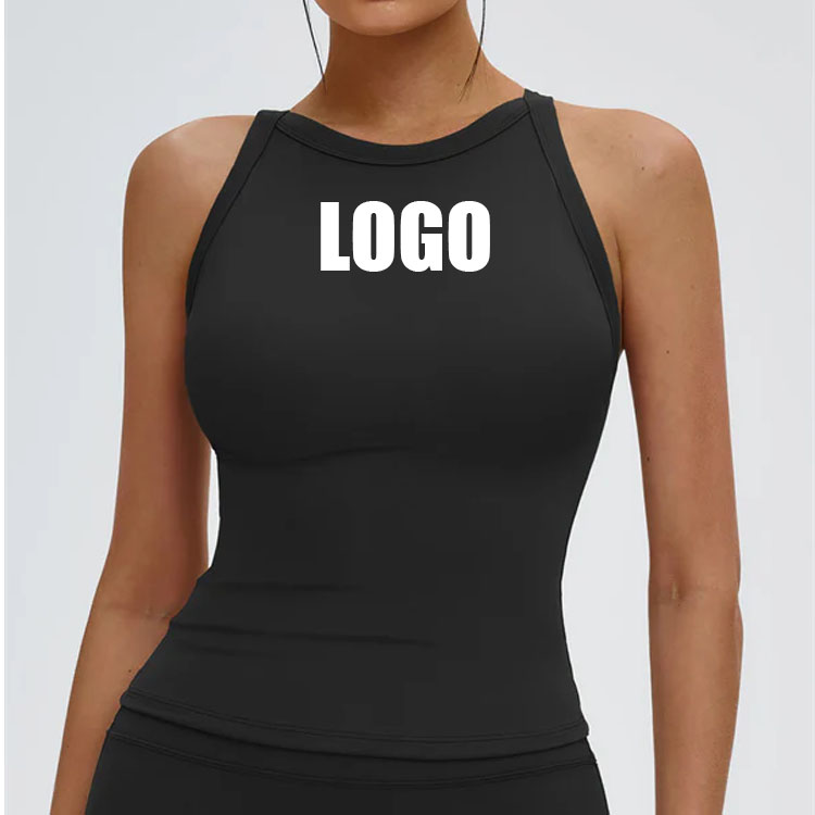 OEM Custom Logo Women Tank Top Nylon Four Way Stretchy Criss Cross Back Halter Sport Bra Square Neck Padded Soft Crop Yoga