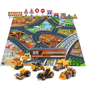 Vente en gros de 7 pièces de remorque de voiture camion jouet multi-construction avec tapis de jeu pelle pelleteuse voiture jouets pour enfants