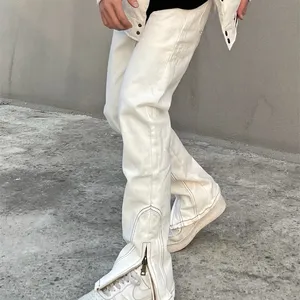 Offre Spéciale américain Haute rue un jean skinny blanc de marque de mode pour hommes tube droit micro jambe à fermeture éclair décontracté pantalon