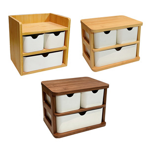 Bamboo Fiber Desktop <b>Storage</b> <b>Box</b> Double Layer With <b>Drawers</b> Organizer For Office Bedroom Jewelry - Product Image 4
