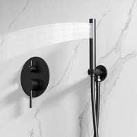 Système de robinetterie de douche de luxe en laiton noir mat, encastré, 2 fonctions, ensemble combiné pluie, valve d'équilibrage de pression, usage hôtelier