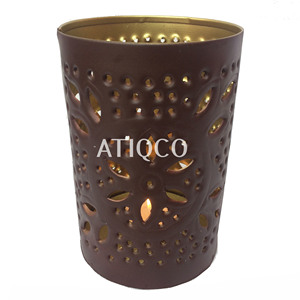 Elegant Grey Wash Hole Jali Iron Votive Holder for Poolside Decorative Item & Other Candle Holders Lanterns & Candle Jars - Product Image 6
