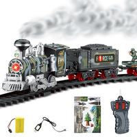 Jouet de train à vapeur simulé pour enfants, ensemble de jouets de train de rail télécommandé, train de piste de fret électrique avec lumière sonore
