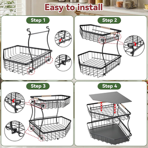 Support d'angle triangulaire à 2 niveaux en métal pour comptoir, panier de rangement pour fruits et légumes frais avec <span class=keywords><strong>crochet</strong></span> pour bananes - Product Image 4