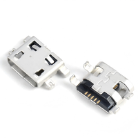 USB mikro Tipe B 5 Pin konektor Wanita pelat tenggelam Horizontal 0.8 ~ 1.6mm konektor USB sisi datar dudukan SMT