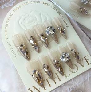 Venta al por mayor de alta calidad Nail Art Bling Stones Press on Nails <span class=keywords><strong>uñas</strong></span> postizas hechas a mano 10 piezas pintadas a mano - Product Image 1