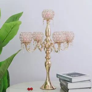 Decoración moderna para el hogar, portavelas de cristal de Metal, centros de mesa, candelabros dorados, decoraciones de boda para eventos, suministros para fiestas