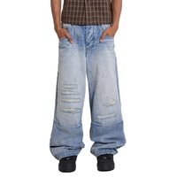 Jeans baggy à jambe large en denim lourd bleu délavé vintage avec fermeture éclair Jeans à jambes droites pour hommes