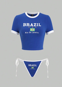 Wholesale Design Sexy Crop Top Two Piece Set Bikinis Round Neck t Shirt with Thong Swimwear Custom Logo <strong>Swim</strong> Suit <strong>for</strong> <strong>Women</strong> 2026 - Product Image 2