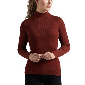 Suéter de Cuello Alto Acanalado para Mujer, Manga Larga, Color Sólido, Tejido, Estilo Minimalista, Transpirable, Acrílico, para Otoño - Product Image 1