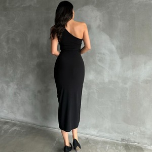 Robe décontractée sexy verte à une épaule, jolies robes d'été sexy pour femmes, robes maxi - Product Image 5