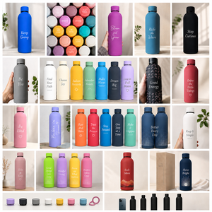 Custom Art Font Laser Engraved Stainless Steel Water Bottle Rich Matte Shades Carry Strap Leakproof Reusable Vacuum Flask - Product Image 4