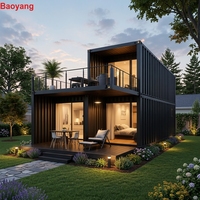 Maison modulaire à deux étages en conteneurs de 20 et 40 pieds, villa de luxe avec terrasse pour location vacances, ADU et glamping