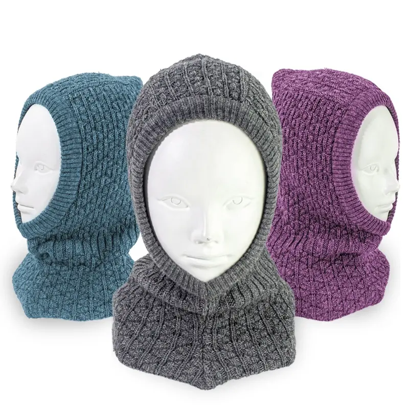 Hochwertige Wolle Outdoor Thick Girls Boy Benutzer definierte Vollgesichts-Ski maske mit Baumwoll strick futter Winter Warm Hat Sturmhaube