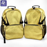 Sac à dos de cheerleading noir classique avec logo brodé personnalisé, nom et accent en strass, fermeture éclair colorée, sac d'équipe pour clubs de cheerleading