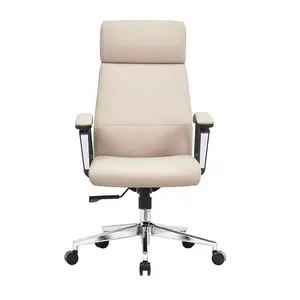 Bras de soutien lombaire Chaise de bureau blanche exécutive Massage Roulant Pivotant Chaises de travail confortables en cuir Pu