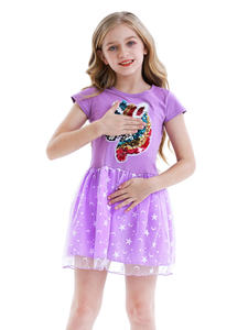 2021 nuovi abiti estivi a maniche corte da ragazza per bambini in cartone di unicorno graziosi vestiti da 2-8 ragazze gonne stampate - Product Image 2