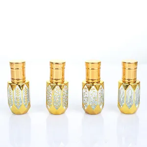Wholesale Gold Logo Electroplate 3ml 6ml 12ml Arabic Fancy Attar Essential Oil Roll On Glass Bottle For Oud Oil