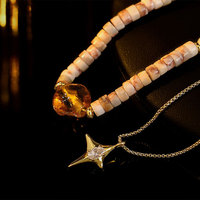 Luxueux Vintage pierre naturelle laiton perle cuivre ambre pendentif réglable collier concepteur bijoux de mode