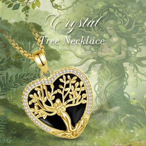 จี้ห้อยคอรูปต้นไม้แห่งชีวิตชุบทอง 18K พร้อมออบซิเดียนและเพทาย  สำหรับคุณแม่และลูก  ป้องกันพลังงานลบ - Product Image 5