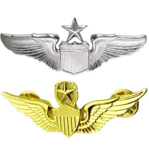 Badge d'aile gravé 3d en alliage métallique vierge or argent pour cadeaux d'aviation - Product Image 1