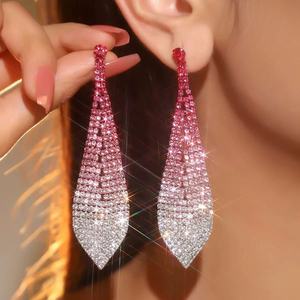 European American High-End Classic <b>Long</b> Silver Plated Zinc Alloy Geometric Rhinestone Pipa Qin Tassel Women's Bridal Accessories - Product Image 6