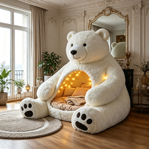Canapé lounge fantaisie en forme d'ours, rembourré en peluche moelleuse, avec structure intérieure en fibre de verre et lumières LED chaudes, pour un espace de vie moderne à la maison - Product Image 3