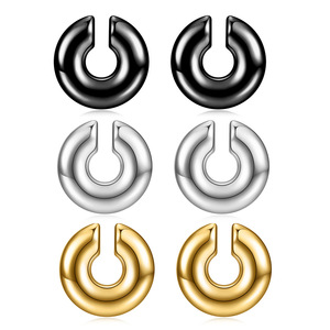 Stainless Steel Hoop Earrings 11mm Thick Cylindrical Hollow <b>Ear</b> <b>Clips</b> Fashion Jewelry Black Silver Gold Color Options - Product Image 1