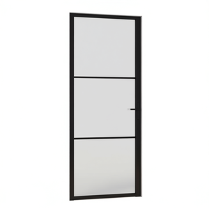 Porte en aluminium avec panneau en verre noir mat 32,7x79,3 Design minimaliste intérieur Isolation acoustique Ouverture manuelle - Product Image 1