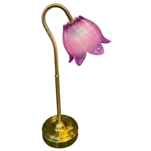 Modern Metal <b>Desk</b> Lamp with <b>Pink</b> Flower Shade Warm White LED Light 2700K for Bedroom 30000hrs Lifespan Dimmable CRI 80 - Product Image 1