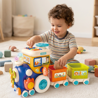 Train intelligent pour l'éducation précoce avec son et lumière, jouet de train en plastique de dessin animé pour enfants