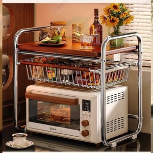 Kitchen Storage Rack With Pull Out Basket Metal Multi Function Vintage Style Countertop Organizer For Microwave Rice Cooker - Product Image 5