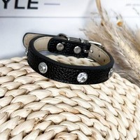 Collier personnalisé de luxe en PU à motif litchi, réglable et incrusté de diamants, pour chats et chiens – En stock